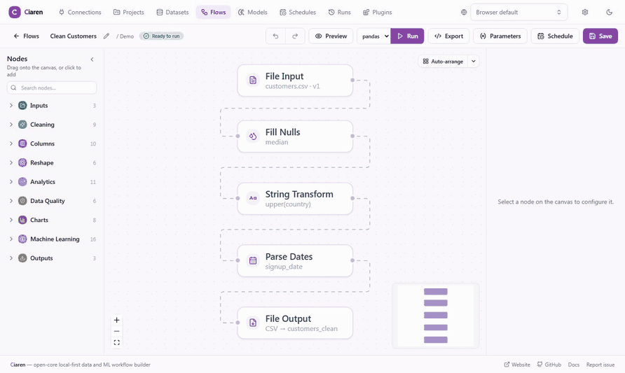 Demo real de Ciaren: exportando un pipeline visual como código Python limpio